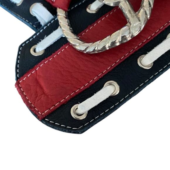 Leatherock Nautical Leather Boat Anchor Belt size large Wide Red White Blue - Picture 3 of 9